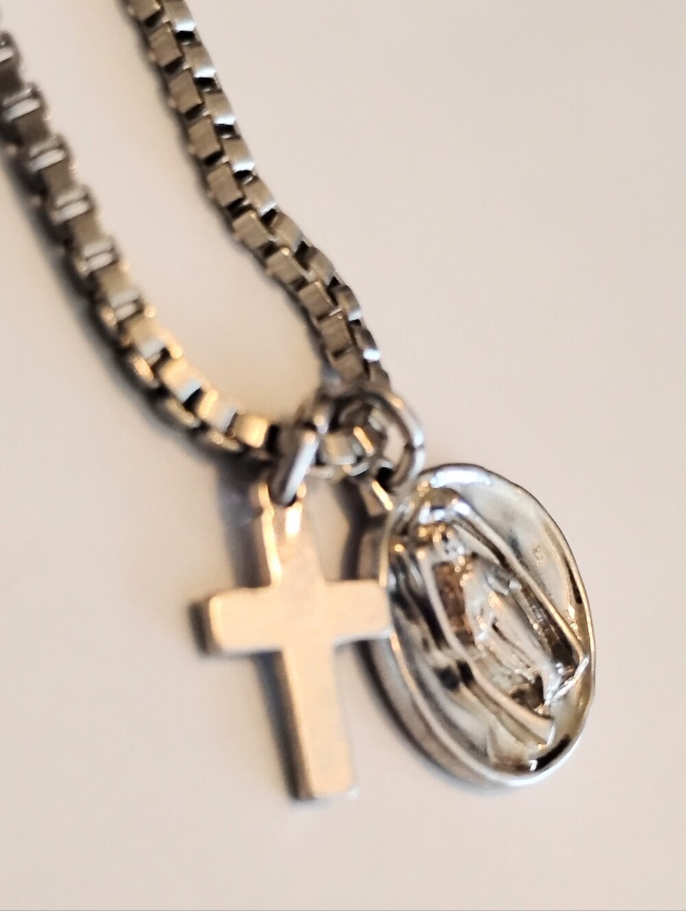 ▪️Silver Cross & Miraculous Medal Box Chain Necklace y2k coquette catholic
